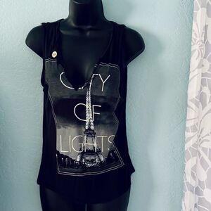 Freeze Dark Gray/Black City Of Lights Eiffel Tower Graphic Tank Top Tee Size XS